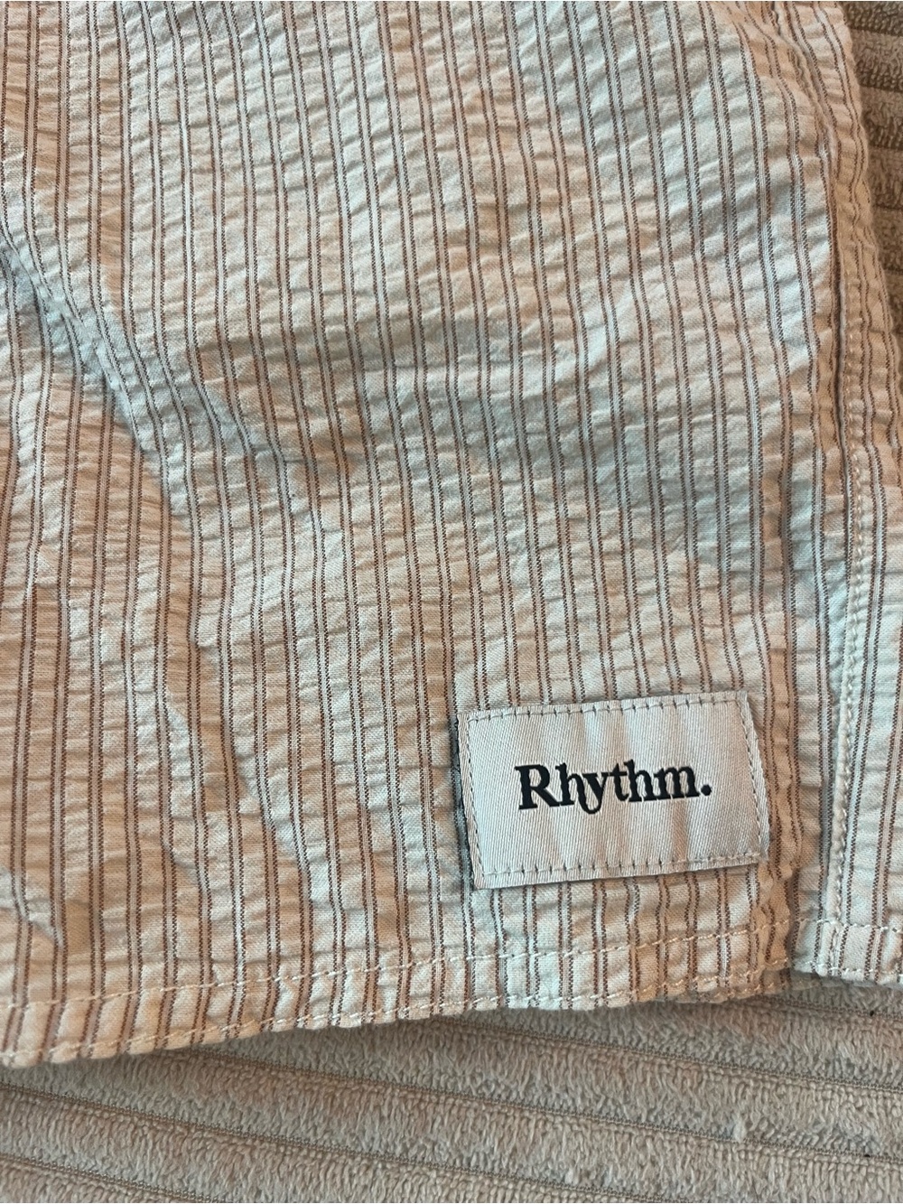 Rhythm. Striped Seersucker Shirt in Beige and White